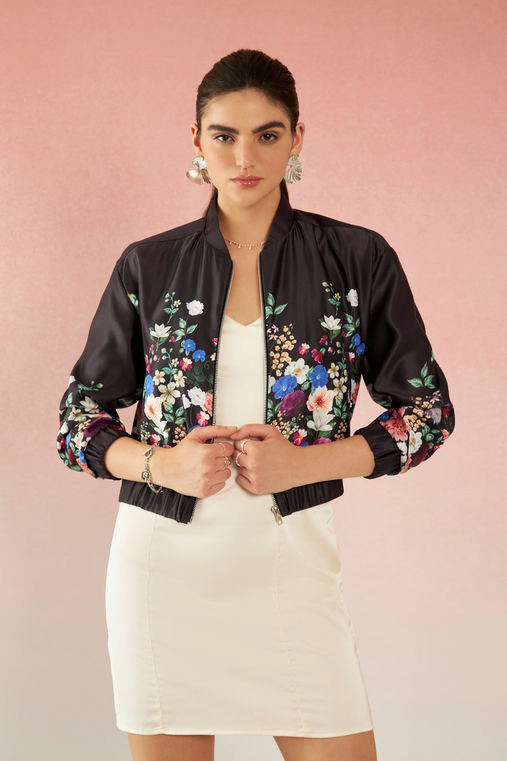 Erica|Satin Floral Bomber