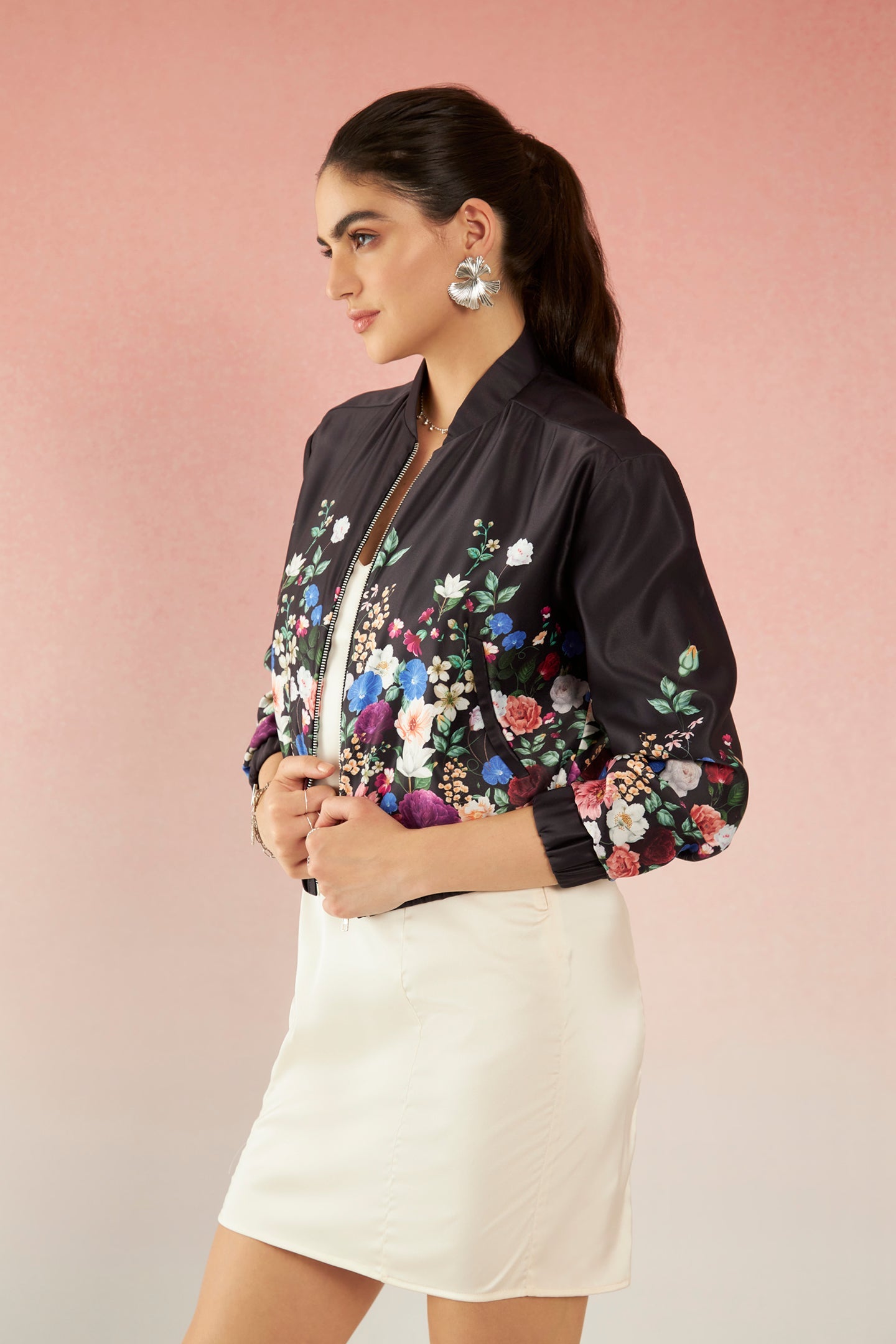 Erica|Satin Floral Bomber