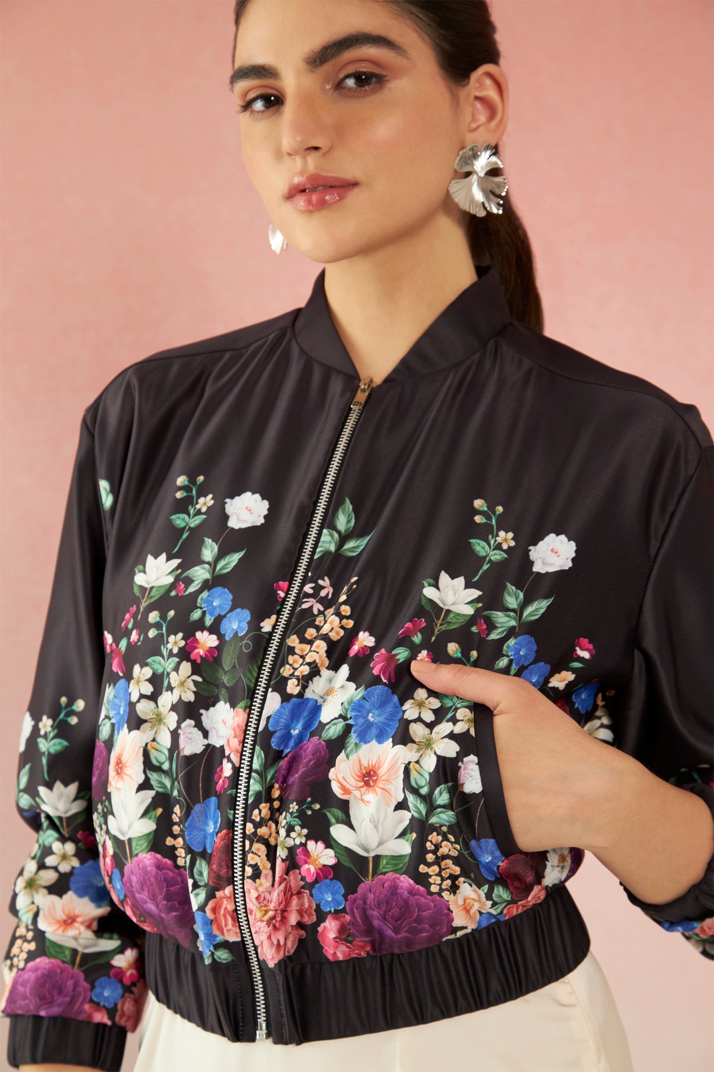 Erica|Satin Floral Bomber