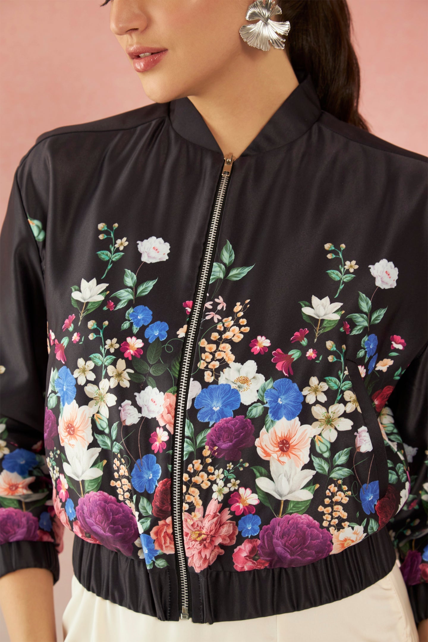 Erica|Satin Floral Bomber