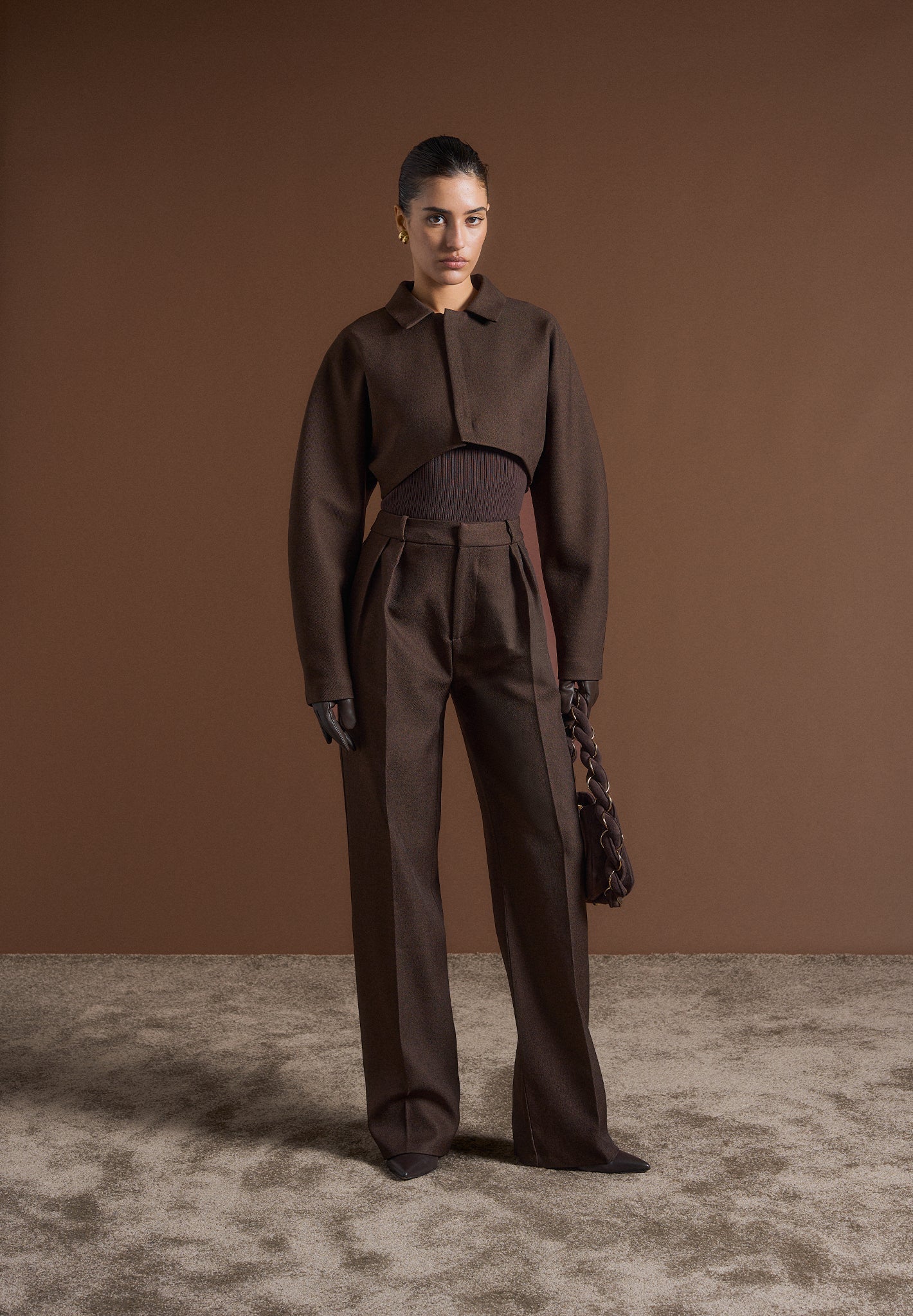 Elya - Tailored Super Cropped Jacket - Brown