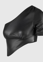 Curved Hem Leather Crop Top - Black
