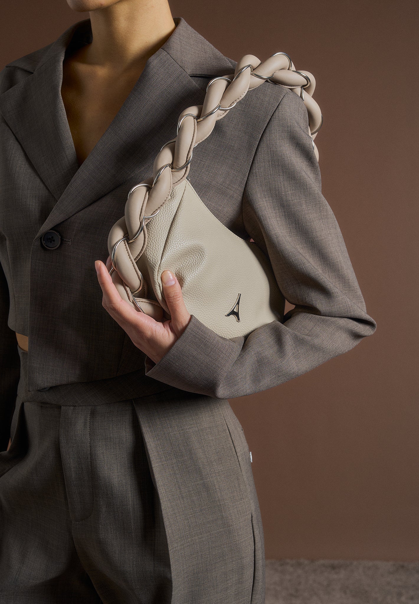Dina - Asymmetric Tailored Cropped Blazer - Dark Taupe