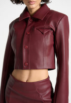 Ania - Wide Shoulder Pebbled Leather Jacket - Wine Red