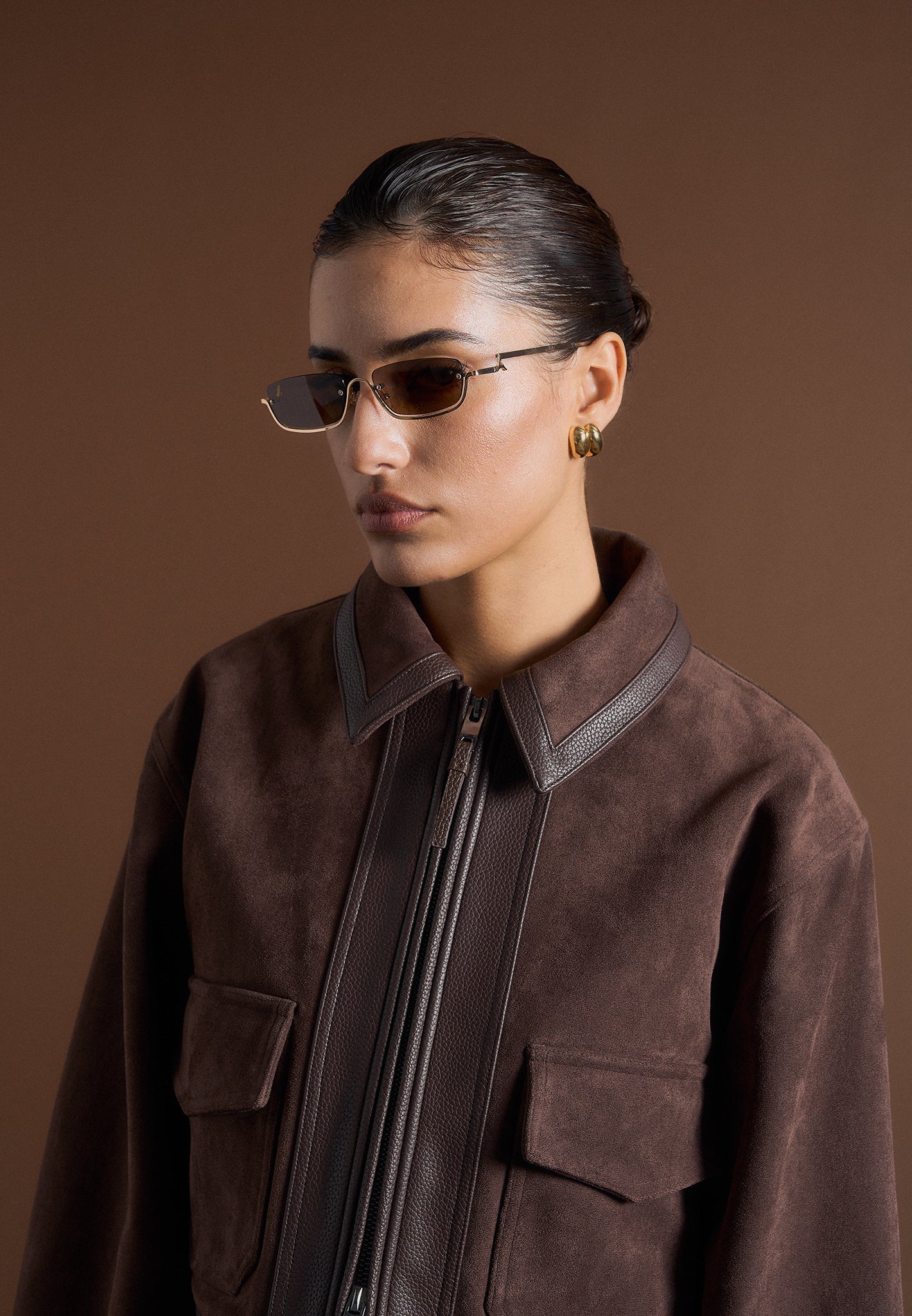 Denise - Suede & Pebbled Leather Jacket - Brown