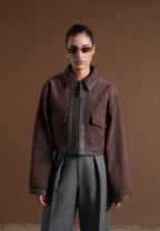 Denise - Suede & Pebbled Leather Jacket - Brown