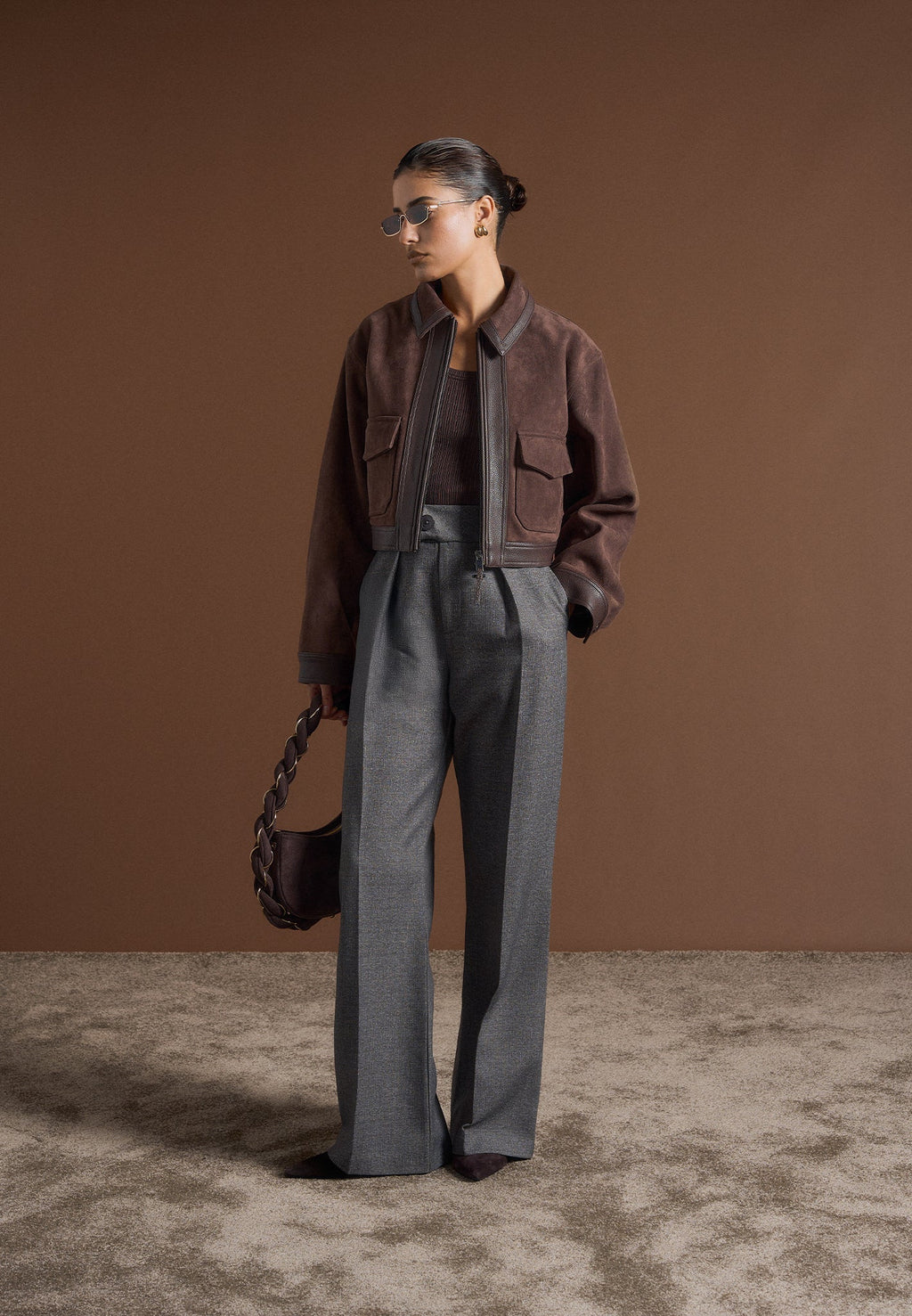 Denise - Suede & Pebbled Leather Jacket - Brown