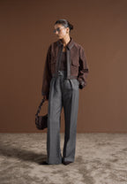 Denise - Suede & Pebbled Leather Jacket - Brown