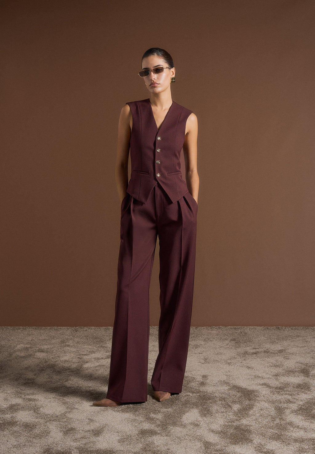 Christine - Tailored Cinch Waistcoat - Wine Red