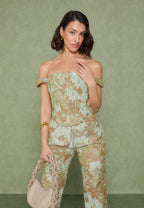 Bonnie - Jacquard Bardot Corset Top - Sage