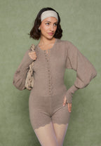 Michele - Knitted Scallop Hem Playsuit - Taupe