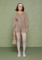 Michele - Knitted Scallop Hem Playsuit - Taupe