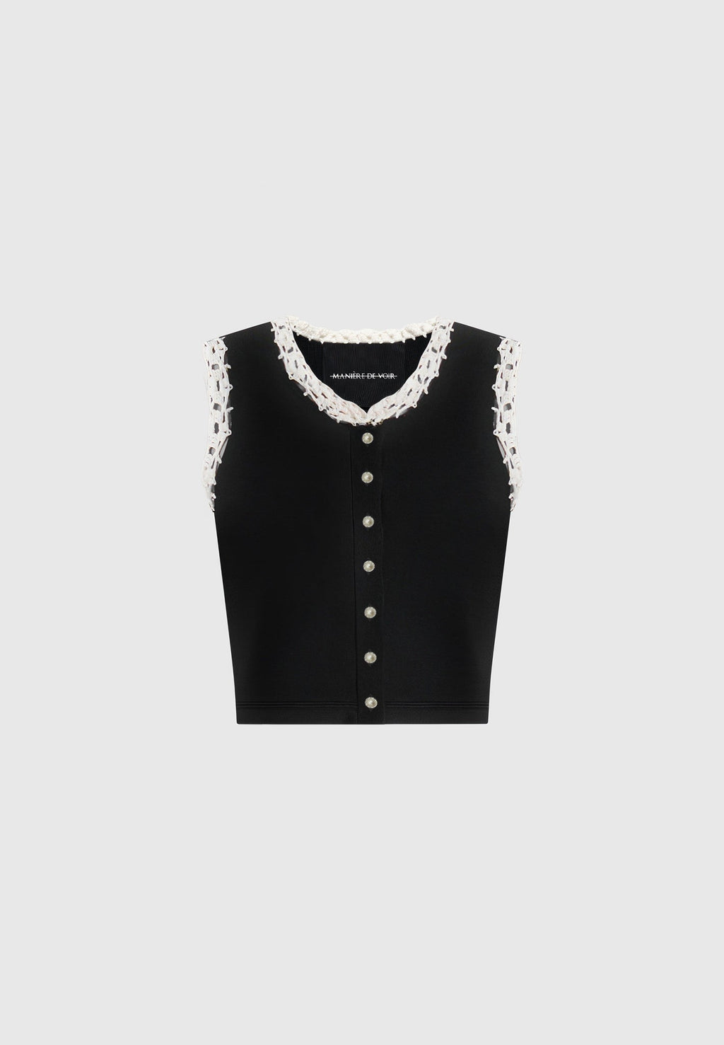 Evelyn - Crochet Frill Crop Top - Black