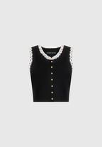 Evelyn - Crochet Frill Crop Top - Black