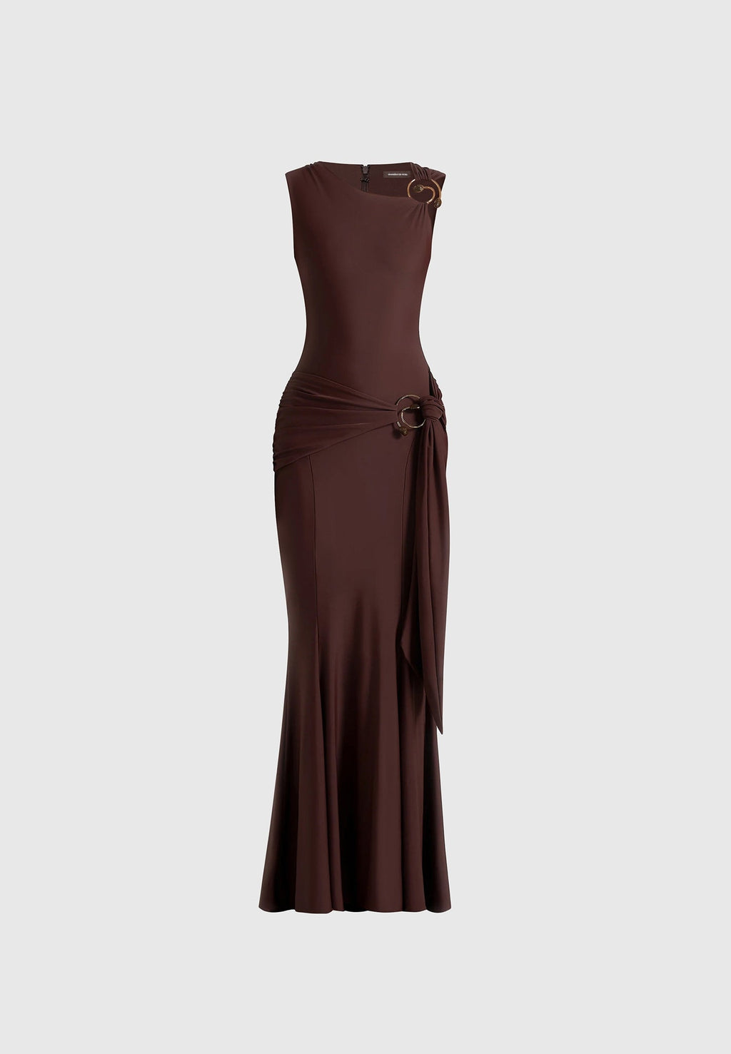 Rania - Asymmetric Draped Midaxi Dress - Brown