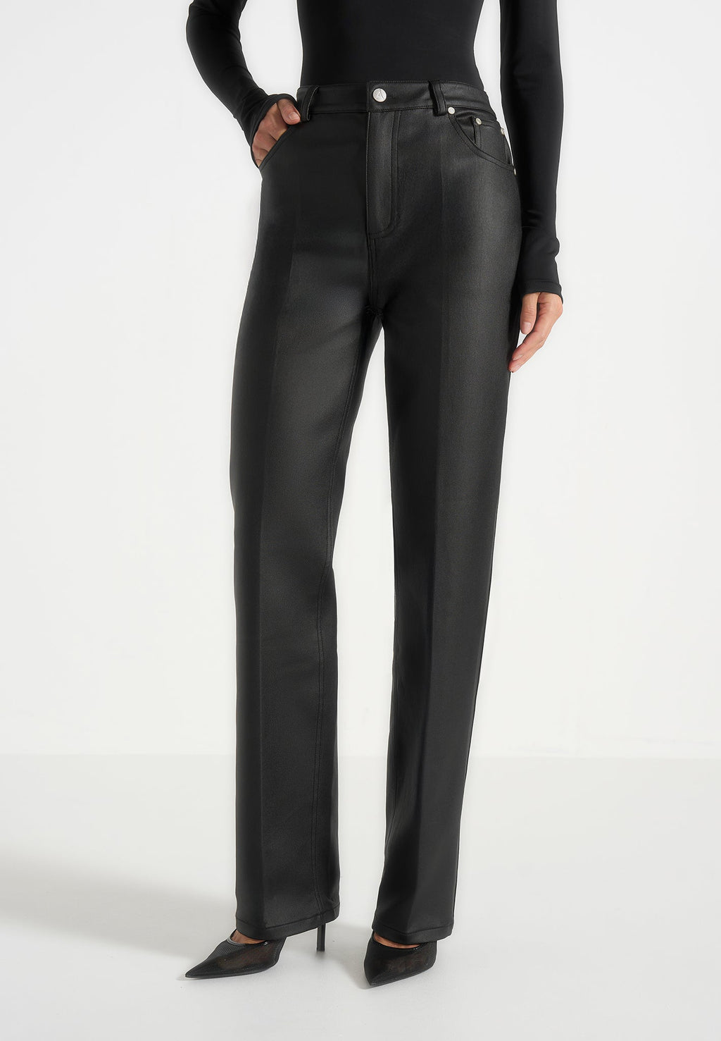 Jana - Wax Effect Denim Boyfriend Jeans - Black