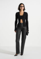 Jana - Wax Effect Denim Boyfriend Jeans - Black