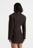 Sylvie - Oversized Wool Asymmetric Blazer Dress - Brown