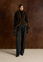 Lina - Sculpted Wool & Fur Trim Jacket - Black