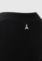 Wide Shoulder Knitted Contour Mini Dress - Black