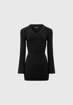 Wide Shoulder Knitted Contour Mini Dress - Black
