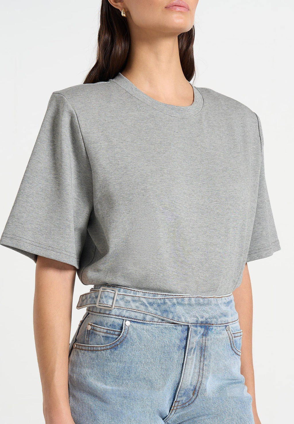Mia - Wide Shoulder Bodysuit T-Shirt - Grey