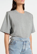 Mia - Wide Shoulder Bodysuit T-Shirt - Grey
