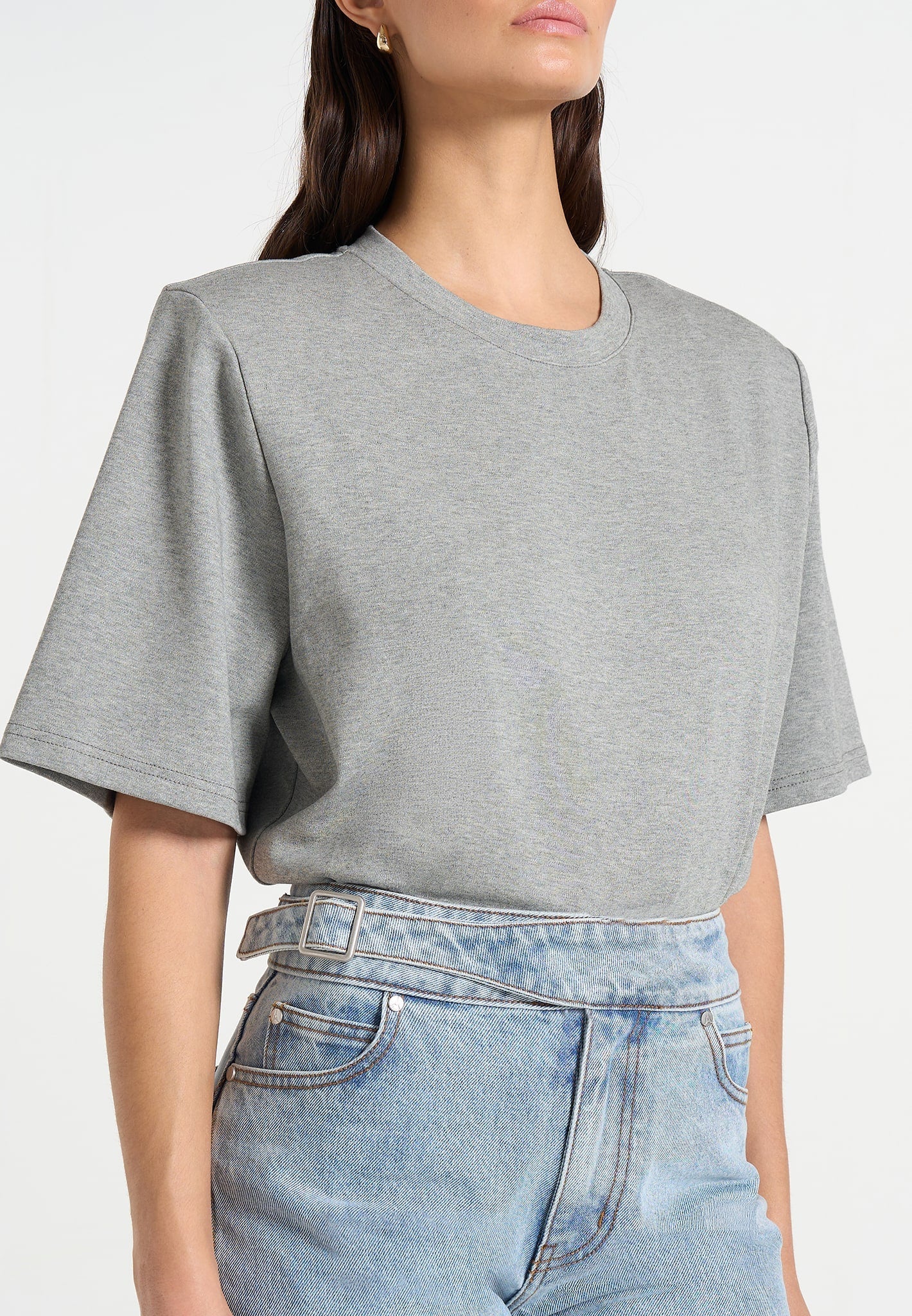 Mia - Wide Shoulder Bodysuit T-Shirt - Grey