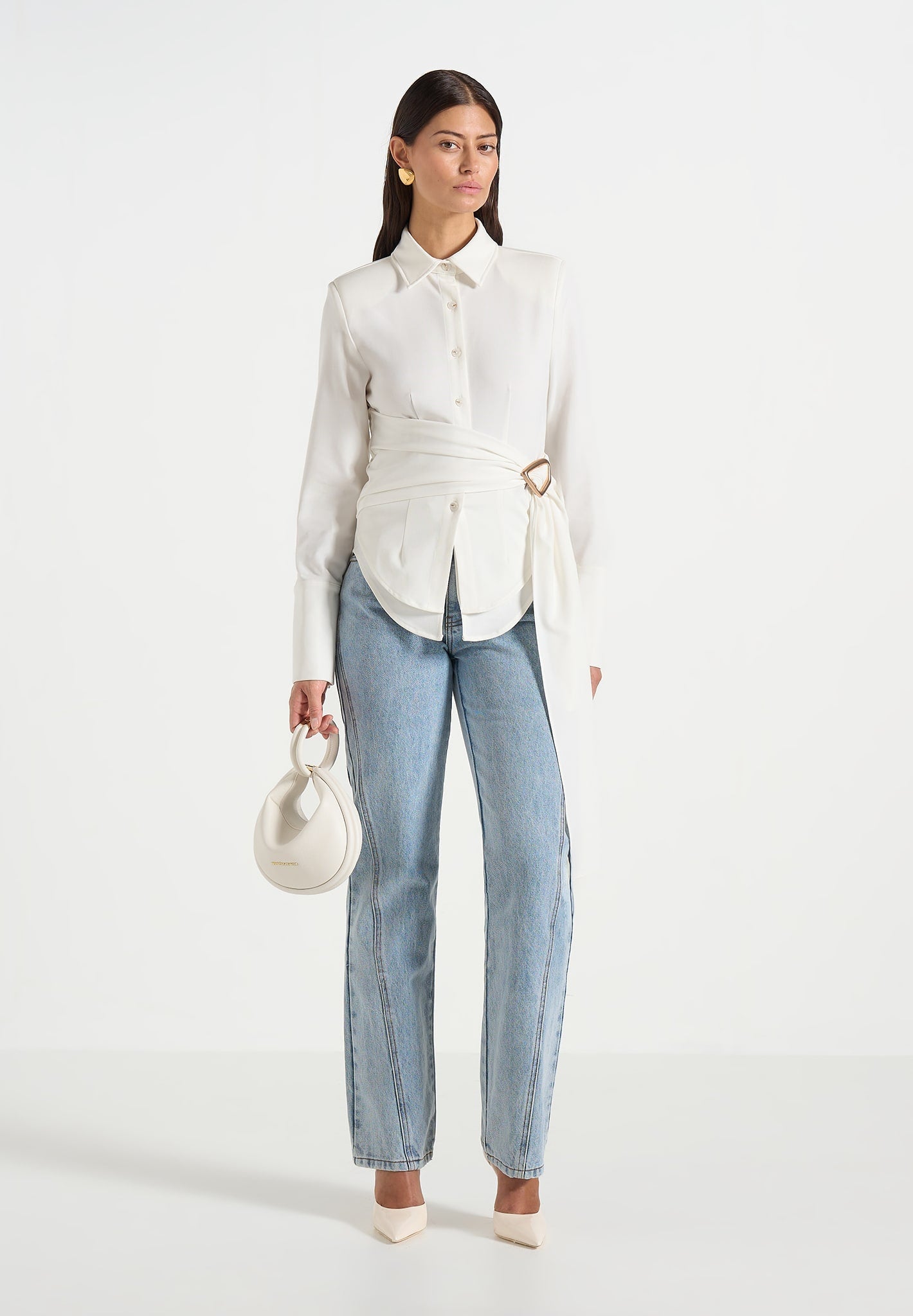 Fia - Wrap Shirt With Hardware Detail - White