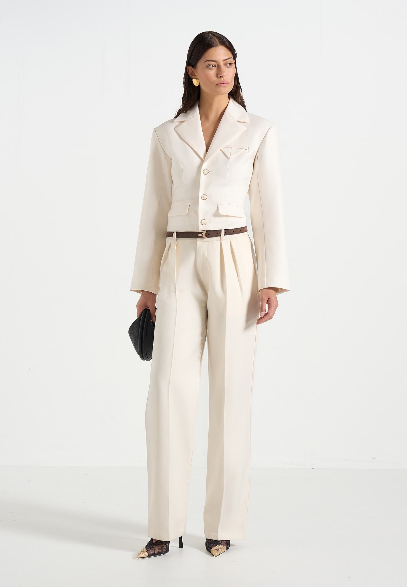 Prisca - Tailored Cropped Blazer - Cream