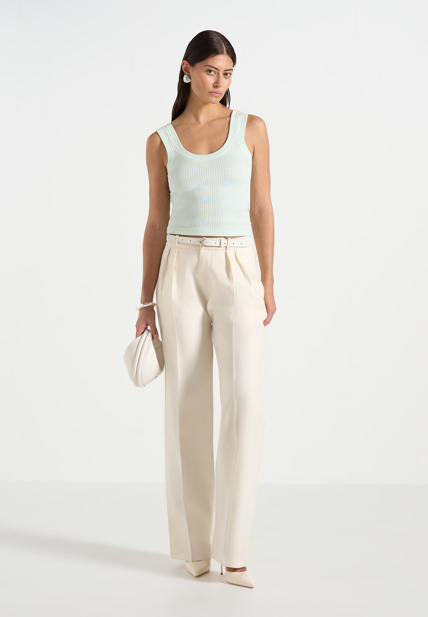 Liane - Scoop Neck Ribbed Cotton Vest - Mint Green