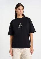 TS008 - Unisex Floral Eiffel Cotton T-Shirt - Black