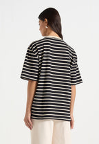Riley - Unisex Striped Relaxed Fit Cotton T-Shirt - Black/Cream