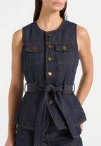 Darcy - Denim Crew Neck Waistcoat - Polished Indigo