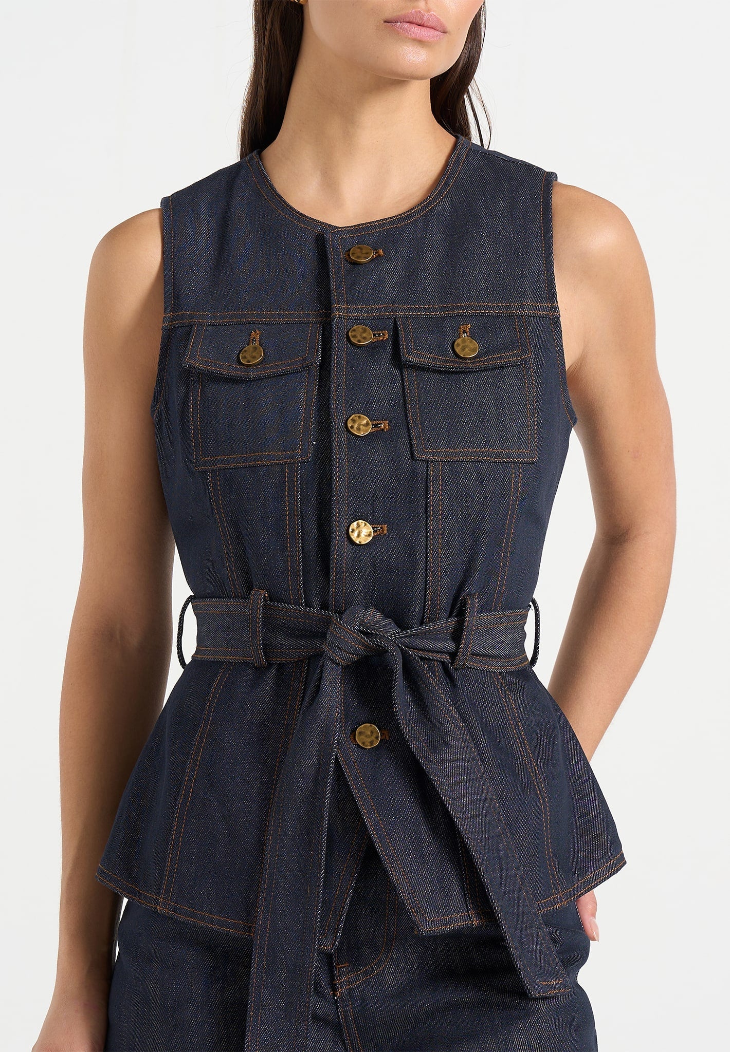 Darcy - Denim Crew Neck Waistcoat - Polished Indigo