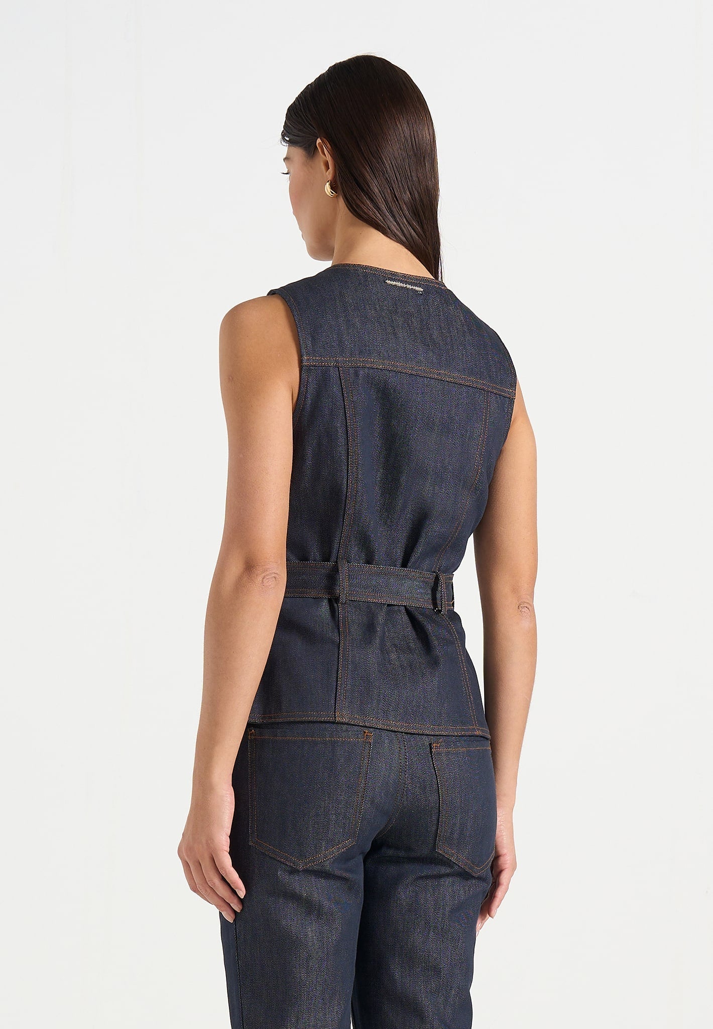 Darcy - Denim Crew Neck Waistcoat - Polished Indigo