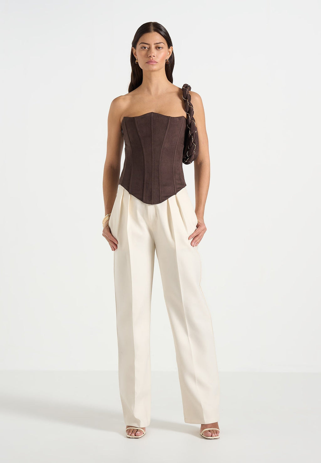Scarlett - Suede Lace Up Corset  - Brown