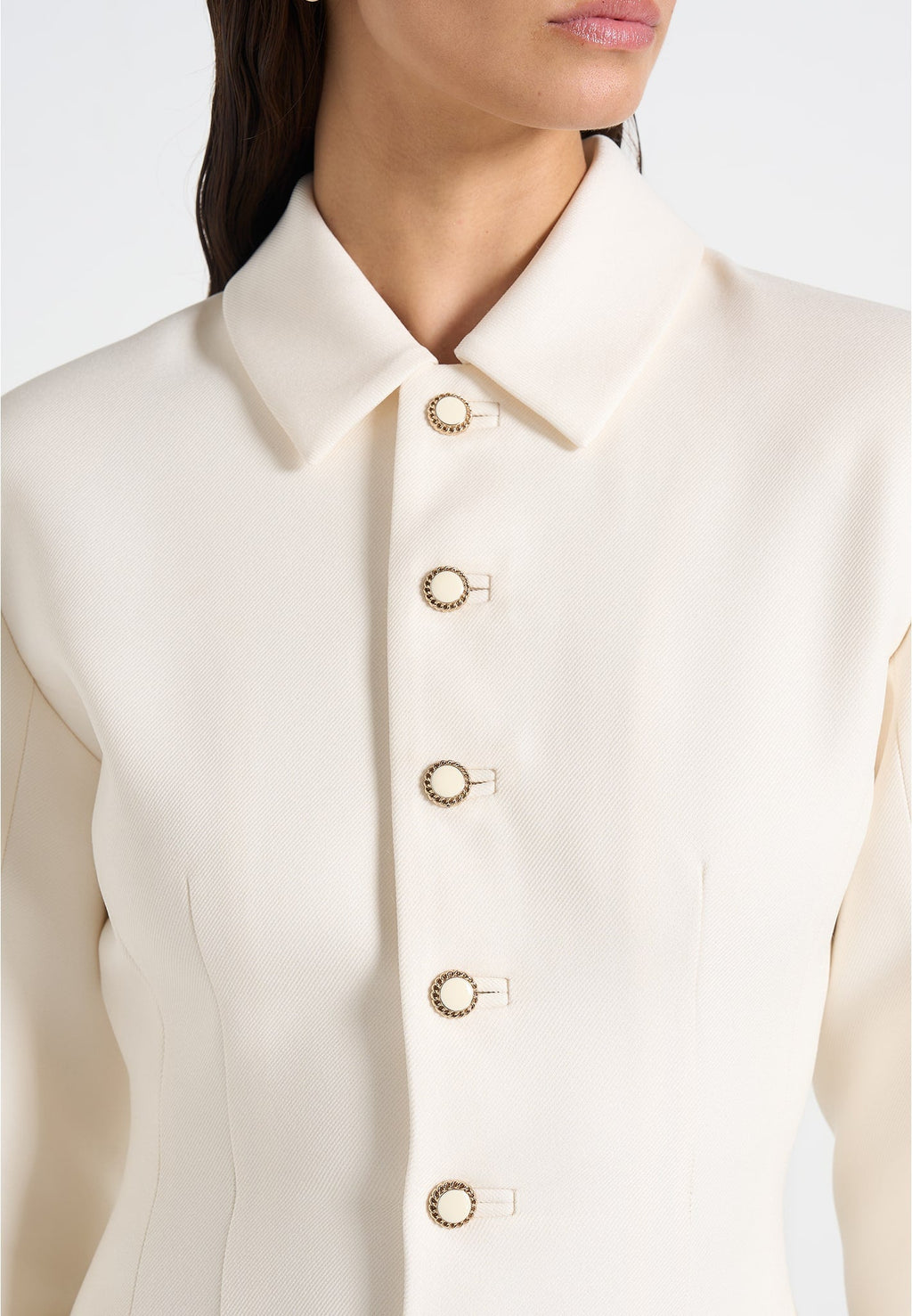 Amelie - Cinch Button Up Blazer Dress - Cream