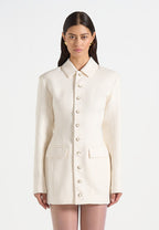 Amelie - Cinch Button Up Blazer Dress - Cream