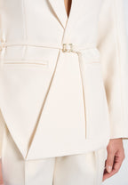 Yuna - Plunge Tailored Blazer With Belt - Cream