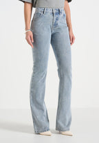 Abbie - Stacked Fit And Flare Jean - Mid Blue