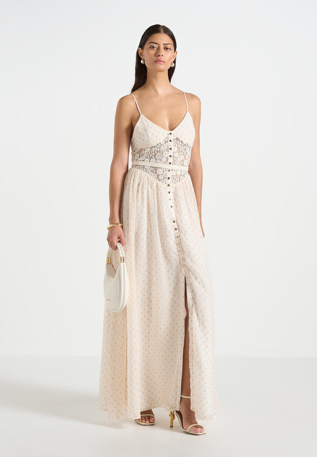 Rosie - Lace Corset Maxi Dress - Cream