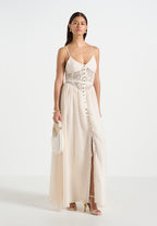 Rosie - Lace Corset Maxi Dress - Cream