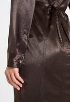 Etta - Crinkled Satin Midaxi Shirt Dress - Brown