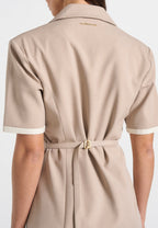 Baya - Tailored Cinch Waist Pleated Blazer Dress - Taupe
