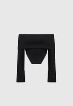 Zip Detail Knit Bandeau Top - Black
