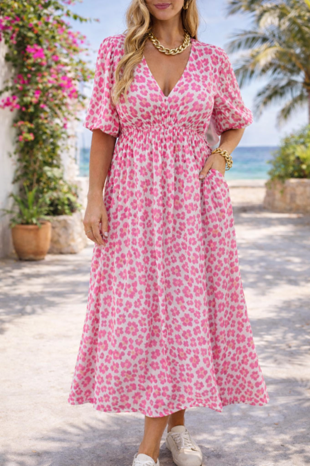 Women’s Printed V-Neck Dress – Comfort, Elegance & Versatility