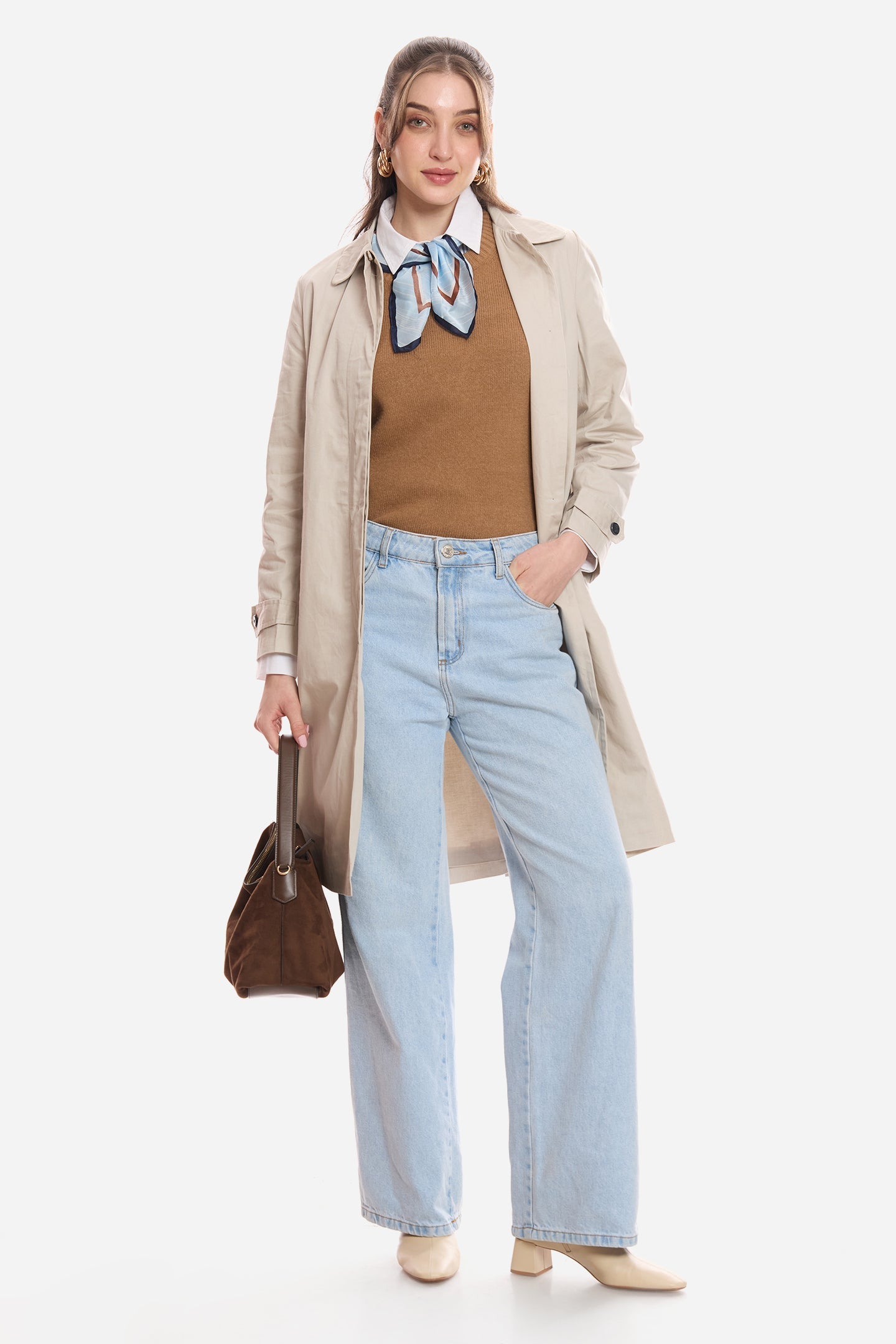 Jean|100% Cotton Shirt Collared Trench Coat