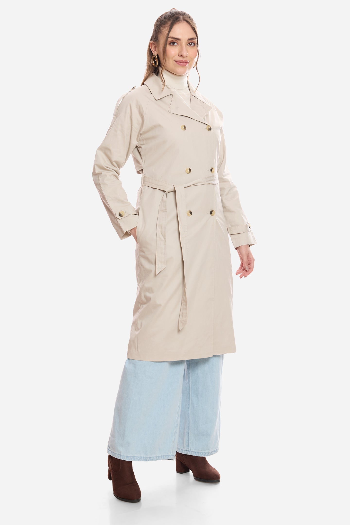 Oona|100% Cotton Belted Long Trench Coat