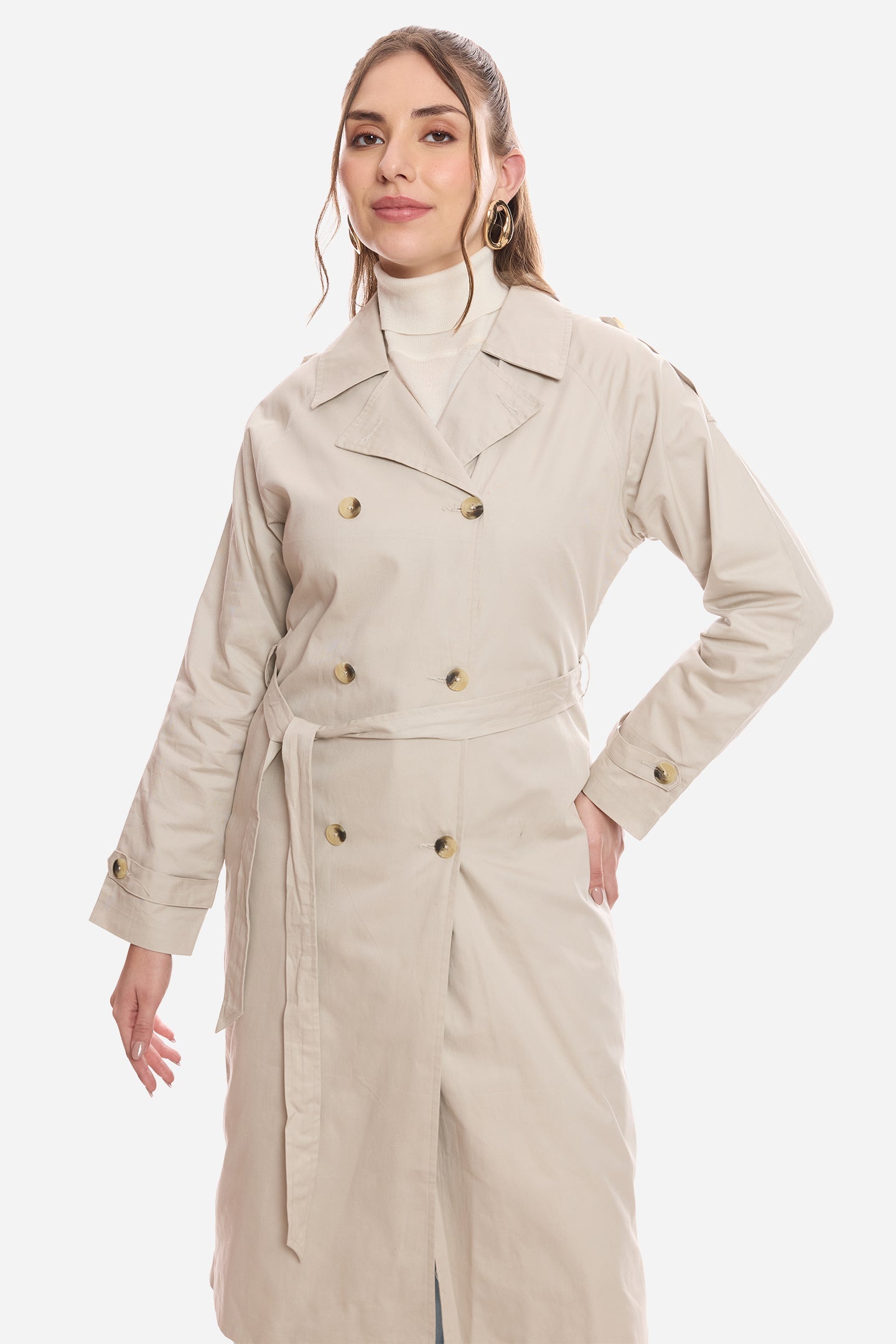 Oona|100% Cotton Belted Long Trench Coat